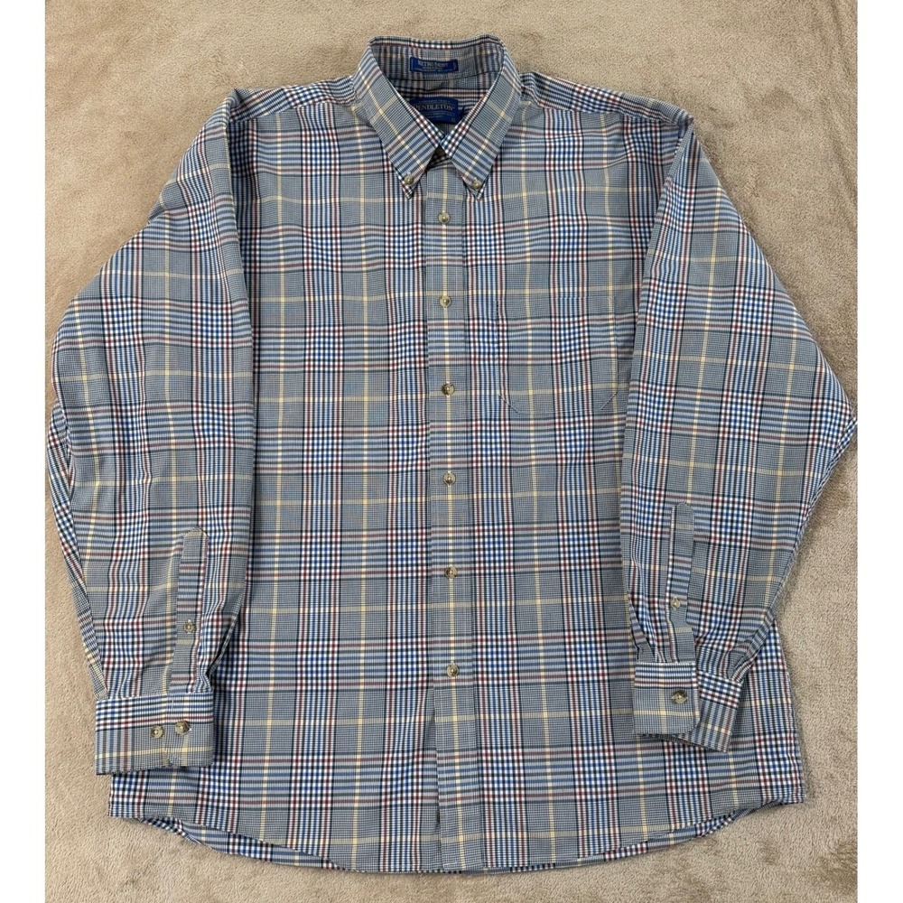 Pendleton Metro Shirt Mens Size XL Long Plaid Woolen Mills Button Up Cotton  EUC